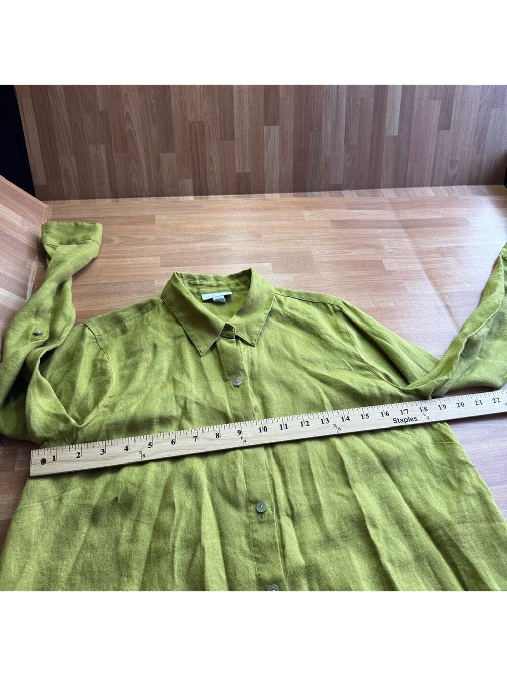 J. Jill "I love linen" button down shirt, olive color, size XS, linen - Picture 9 of 11